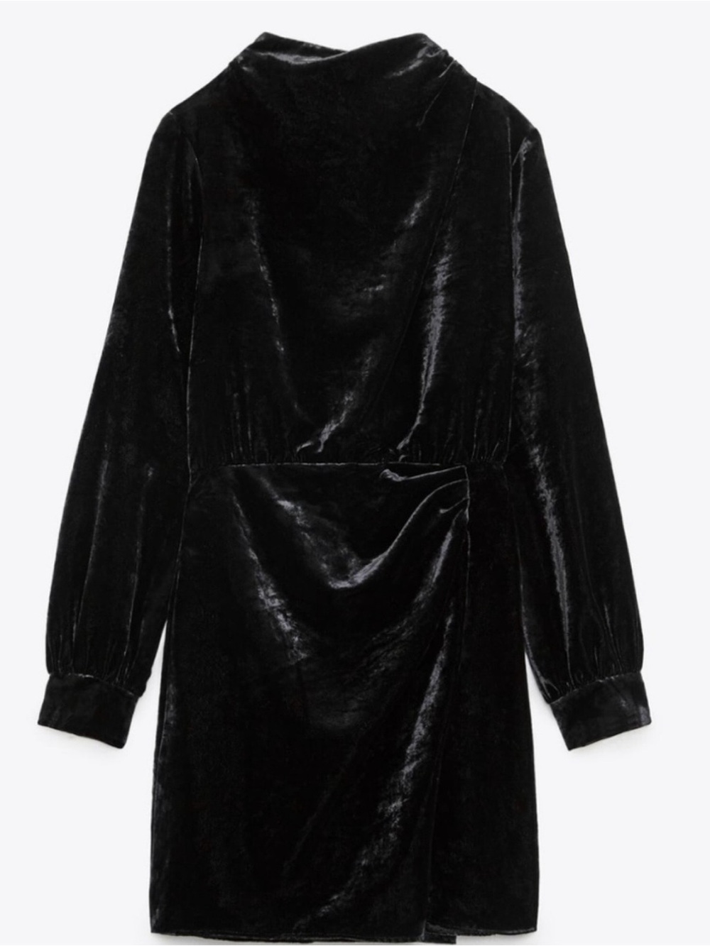 Zara Black Velvet Long-Sleeve Wrap Dress